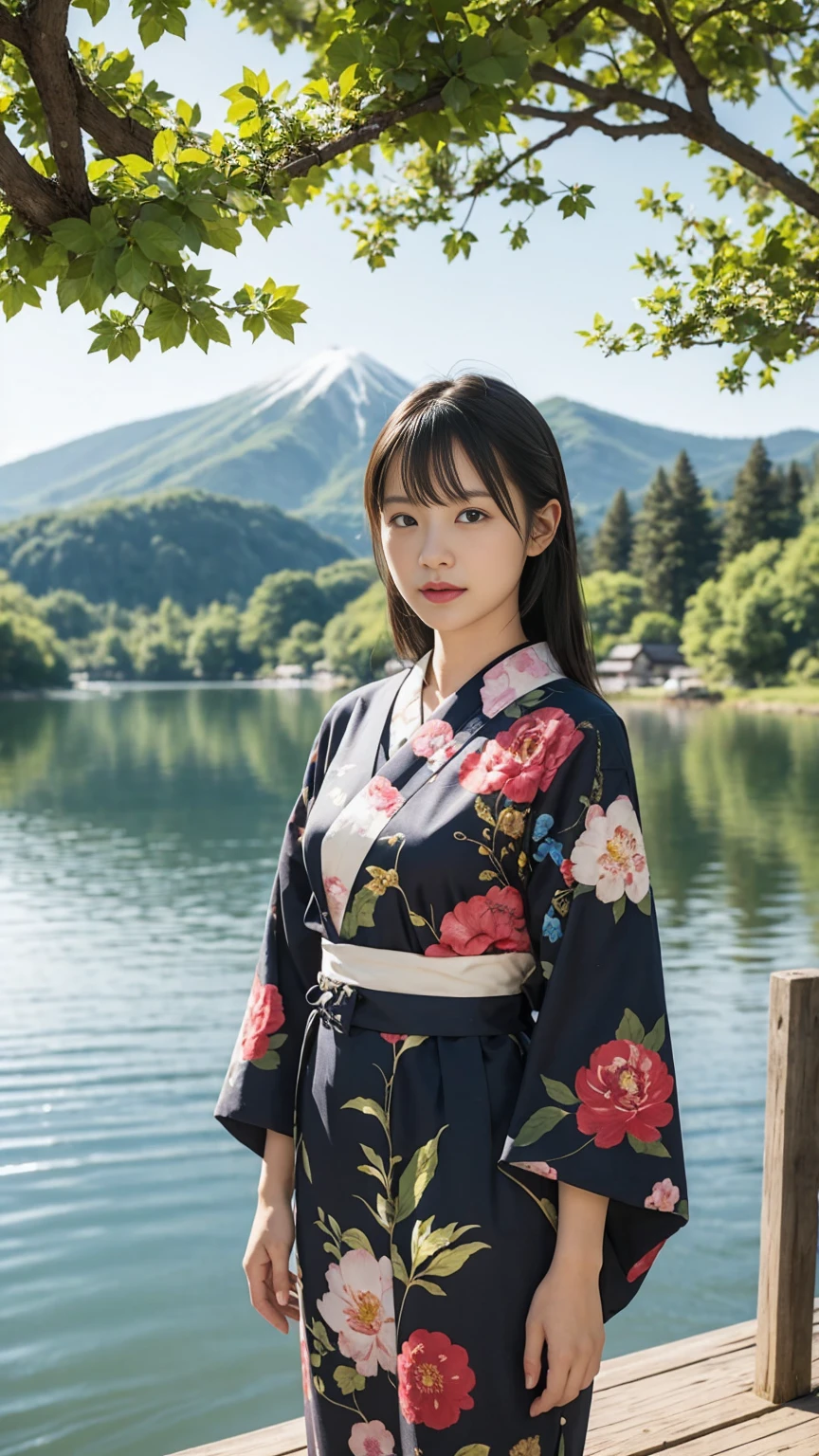 Japanese women、Lake landscape