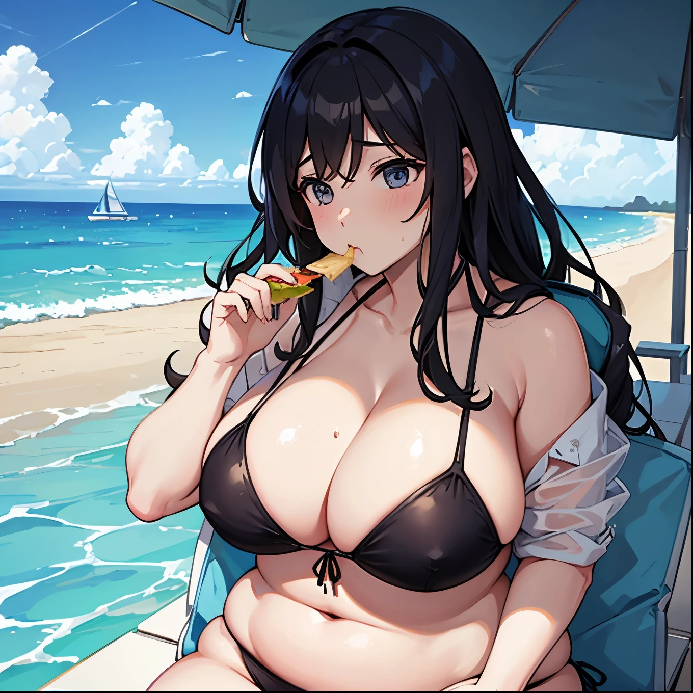 obesity(Being overweight)woman(bikini)(fat) Eating food