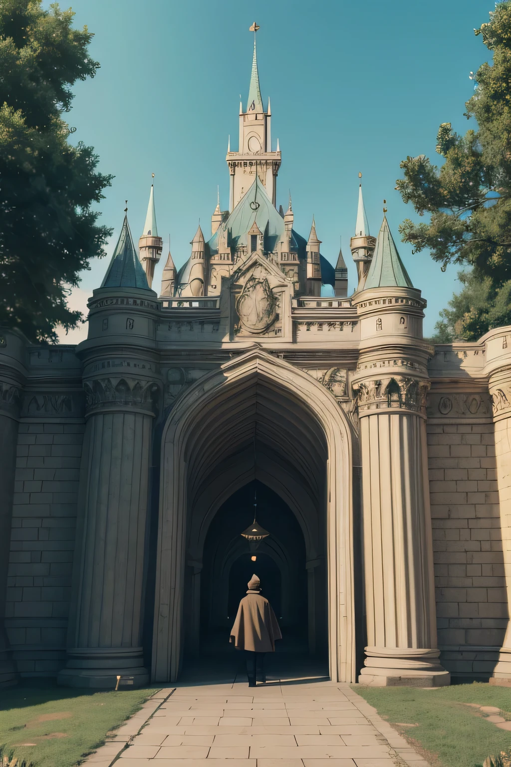 king at the entrance to his magical kingdom , made with a drawing type animation 