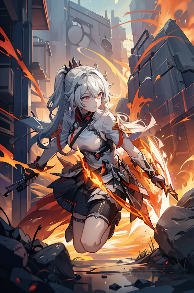 1 girl, Kiana, is a fiery and fierce warrior, known for her striking appearance and unmatched combat skills. She is often surrounded by a fiery aura, reflecting her inner intensity and passion. With her trusty sword and shield, she charges into battle, leaving a trail of flames in her wake. As a guardian of the realm, she wields the power of flame and light, illuminating the path for those she protects. Though her fierce exterior may intimidate, her kind heart and unyielding dedication to justice inspire loyalty and respect from her allies.
