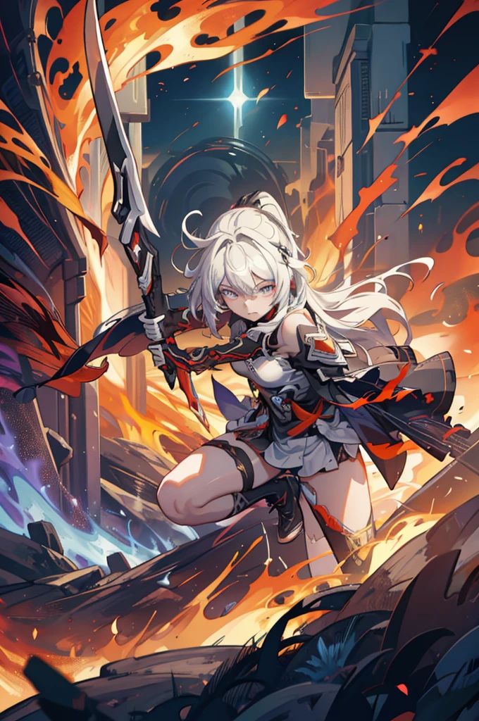 1 girl, Kiana, is a fiery and fierce warrior, known for her striking appearance and unmatched combat skills. She is often surrounded by a fiery aura, reflecting her inner intensity and passion. With her trusty sword and shield, she charges into battle, leaving a trail of flames in her wake. As a guardian of the realm, she wields the power of flame and light, illuminating the path for those she protects. Though her fierce exterior may intimidate, her kind heart and unyielding dedication to justice inspire loyalty and respect from her allies.
