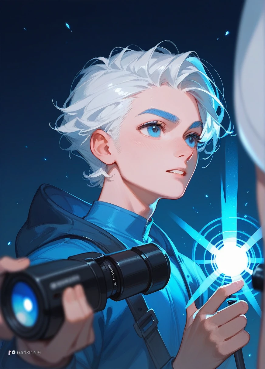 n the world of magic, there was a man with white hair, blue eyes, blue eyebrows, and blue eyelashes, casting white magic.