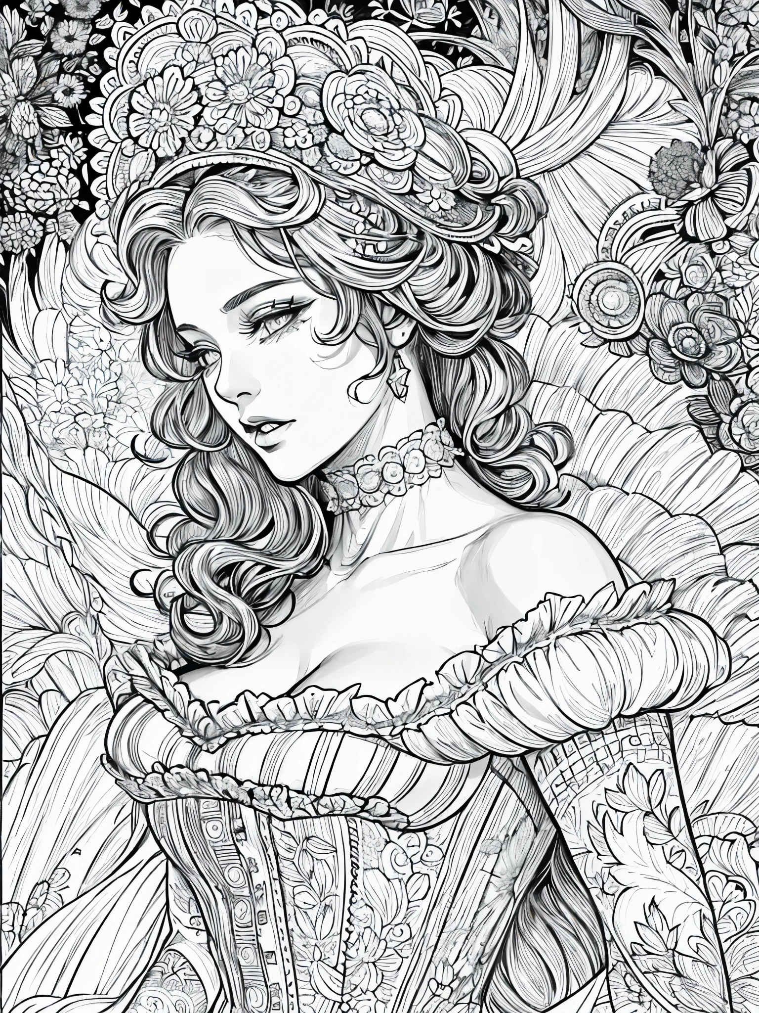adult colouring book, no detail, outline no colour, fill frame, clipart white background an ultra hot gorgeous european woman, age 23, she’s a men magazine model, she’s a playmate. She wears white micro bikini on a tropical island. high detail adult coloring book page thin black lines white background, Milo Manara style, no shading, b/w image, clean line art, no color,clean simple lineart, vector, ultra realistic, ultra detailed, mandala patterns