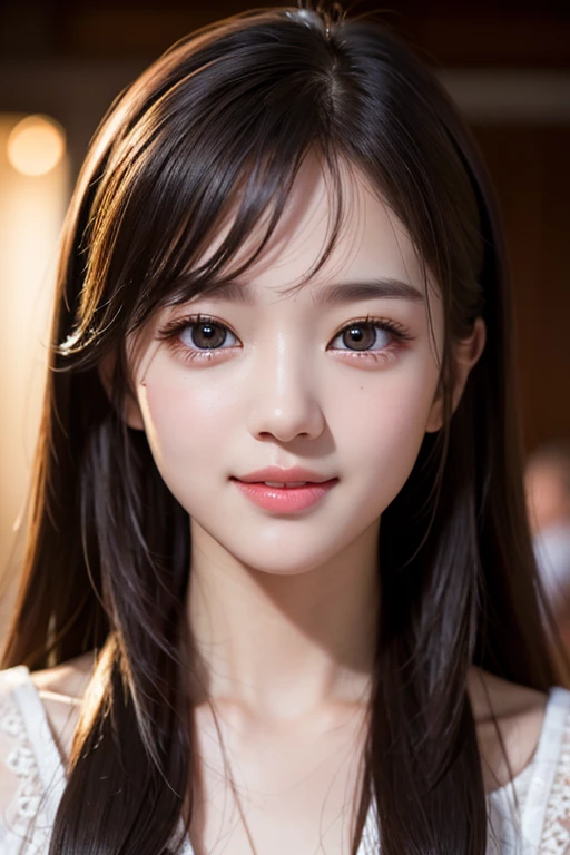 close, masterpiece, Highest quality, RAW Photos, Photorealism, smile, beautiful girl, cute, Long Hair, Depth of written boundary, High resolution, ultra detailed, detailed, highly detaileded eyes and face, Sharp pupils, Realistic students, Sharp focus, Cinema Lighting