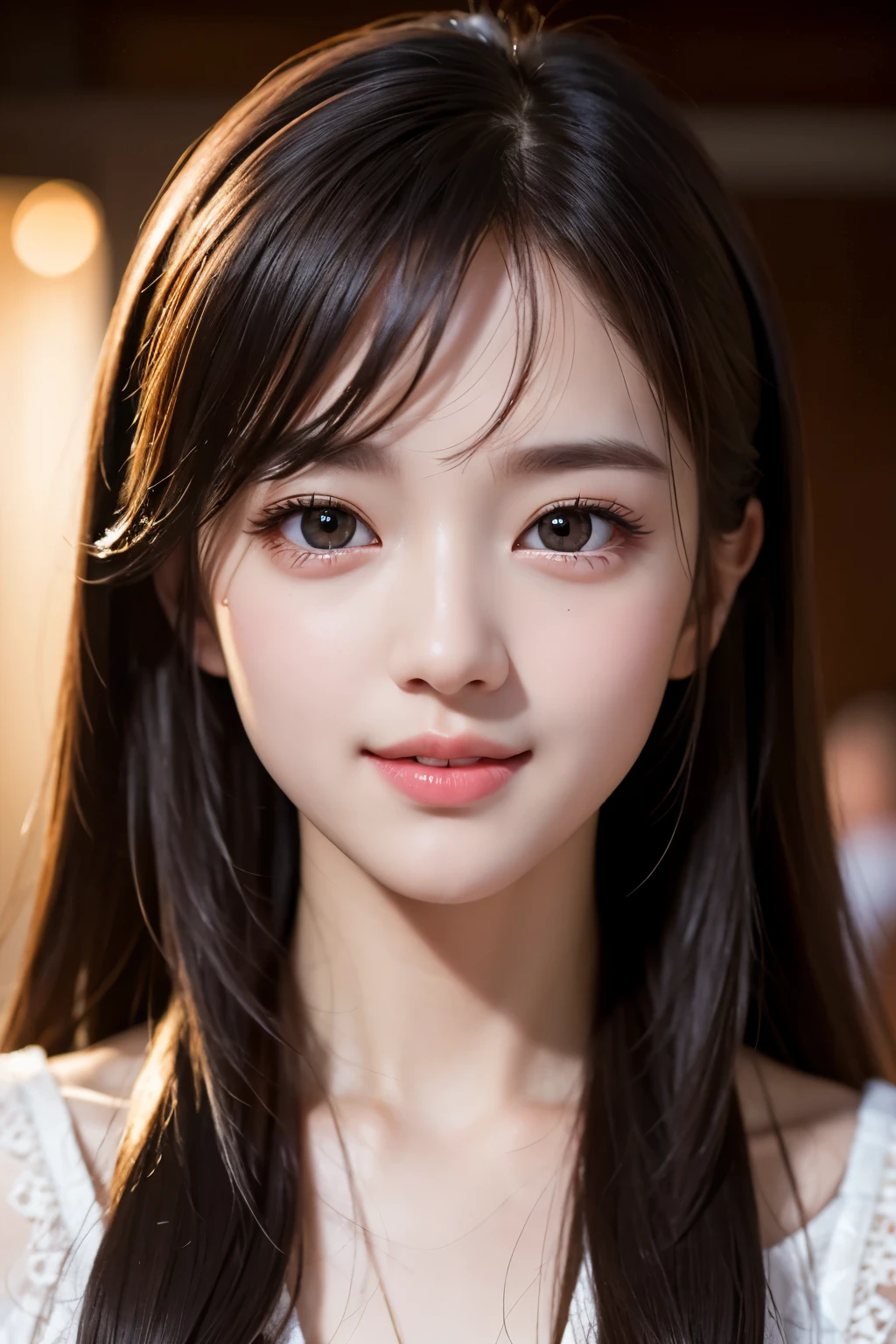 close, masterpiece, Highest quality, RAW Photos, Photorealism, smile, beautiful girl, cute, Long Hair, Depth of written boundary, High resolution, ultra detailed, detailed, highly detaileded eyes and face, Sharp pupils, Realistic students, Sharp focus, Cinema Lighting
