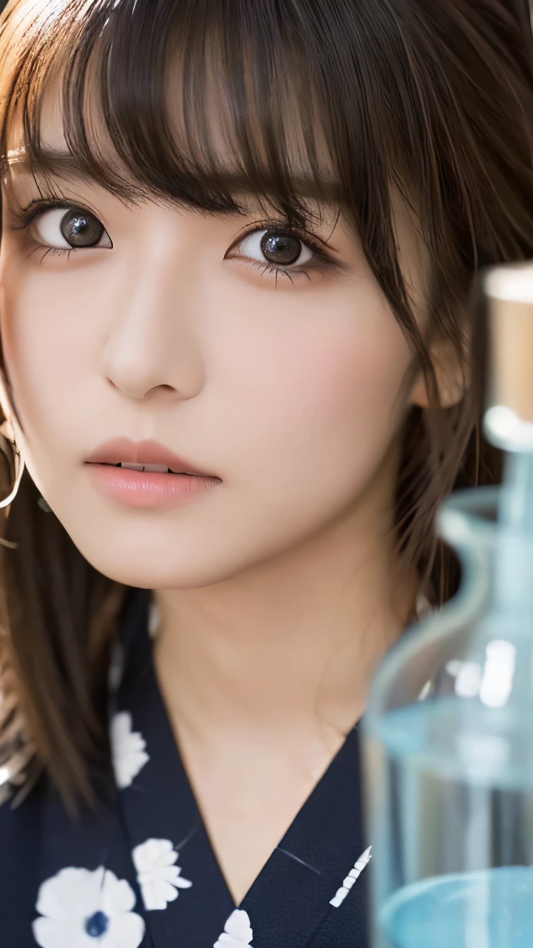 One Girl, (Beautiful girl, Delicate girl:1.3), (:1.3),
break, (yukata, Japan national costume:1.2),
break, (Glass vase, Hydrangea:1.2),
break, Very beautiful eyes, (Symmetrical eyes:1.3),
break, (Photo from the waist up、Swimwear、Big Breasts:1.1), Brown eyes, Parted bangs, Brown bob cut hair,
break, (Eye and facial details:1.0),
break, (masterpiece, Highest quality, Super detailed, Detailed face, 8k)