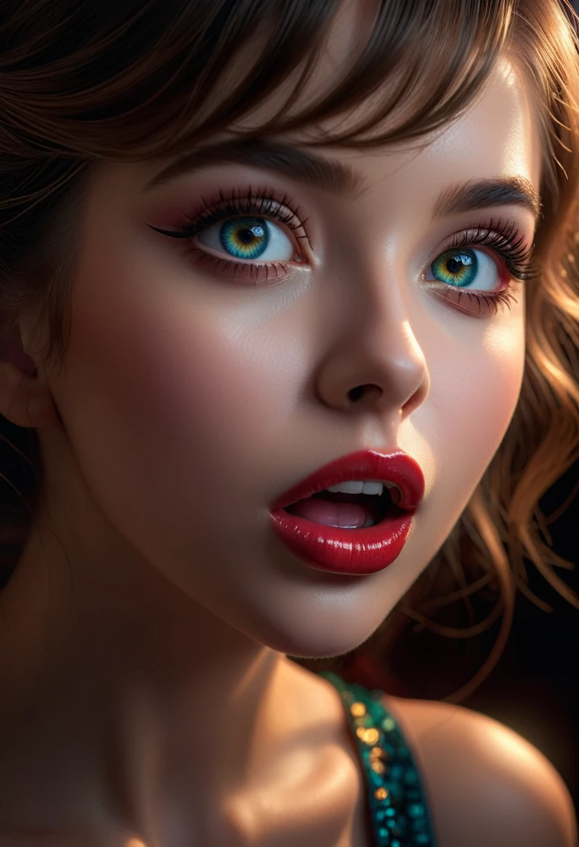 beautiful detailed eyes, beautiful detailed lips, extremely detailed eyes and face, long eyelashes, 1 girl, open mouth, inside of mouth visible, dramatic lighting, hyper realistic, 8k, high quality, masterpiece, cinematic, photorealistic, award winning, intricate details, vibrant colors, chiaroscuro lighting, award winning, ethereal