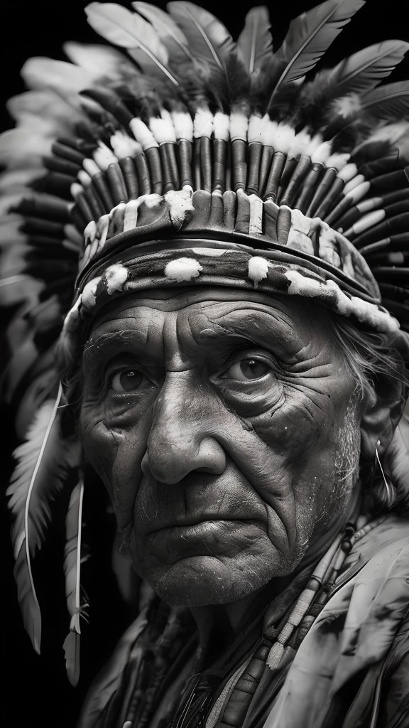 a close up of a man wearing a headdress with feathers, native american, indigenous man, a native american warrior, indian warrior, ultra detailed portrait, red cloud, indigenous, native american warrior, american indian headdress, portrait of a warrior, portrait of an old, skilled warrior of the apache, portrait of a old, close - up portrait shot, detailed portrait shot