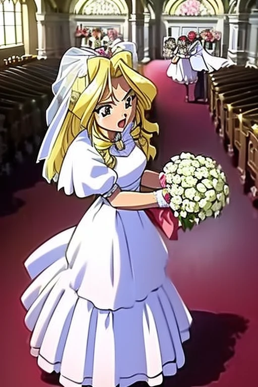 One girl, masterpiece, High resolution, Sonic Edge_Rias_Gremory, ((wedding dress, church, Bridal Veil, wedding, bouquet))