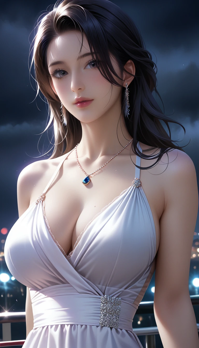 score_9, score_8_superior, score_7_superior, (Masterpieces with up to 16K resolution:1.5),Highest quality,it is really amazing,Very detailed,Ultra-high resolution,(Ultra-realistic:1.1),Realistic,Increased depth of field,Cinematic lighting,
(Elegant Japanese MILF:1.1),
Long black hair,(Ultra-detailed and beautiful faces:1.4),Translucent white skin,Very detailedな肌,
(Elegant swimwear:1.2),
Artistic design,Beautiful and detailed pattern,Detailed fabric texture,
Gorgeous necklace,Earrings,
(A pitch black night sky with dark clouds:1.5),The coast before the storm,
(A desolate and fantastical sandy beach:1.5)
(Dramatic Angle:1.3),