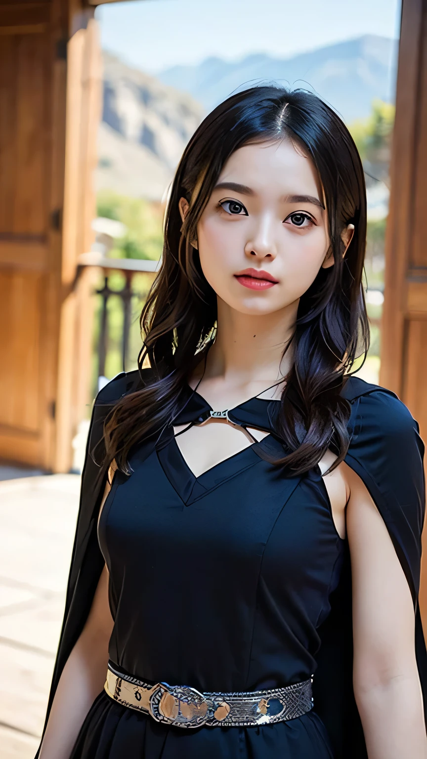 (Skin Dentition:1.5), Realistic, Realistic, (masterpiece:1.5), Concept Art, 1girl、((Cowboy Shot:1.4))、((Girl walking in mountainous areas:1.4))、((Magician Costume:1.6))、((Slim figure:1.6))、((Waist straps:1.6))、((A girl wearing a tricorn hat used by magicians:1.4))、((Mountain range in the background:1.4))、((18-year-old girl:1.4))、((A girl emitting intense light from her hands:1.4))、Intricate details, Very detailed, Realistic, Octane Rendering, 8k, Unreal Engine, Dynamic pose, Highest quality, High resolution, (Realistic Face:1.1), (Super realistic:1.1), Perfect Eyes,(Glowing Skin:1.2), (((Hairstyle))), (((Perfect hands))), (Very detailed background), ((A sad expression:1.4))、((Dynamic Background)), ((1 Girl)), Wearing a cape, (((Flowing Cape))), ((Detailed eyes, High quality eyes, High quality face)), (Very complicated robe, magical robes), Long Hair, casting 煙, magic, ((dramatic)), amazing, battlefield, Depth of written boundary, bokeh, 4K, Gothic, human, ((A girl wearing a tricorn hat used by magicians:1.4))、