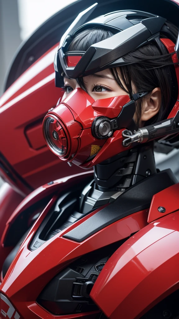 最high quality非常に詳細, Advanced Details, high quality, 最high quality, High resolution, 1080P, hard disk, beautiful,(War Machine),(headgear),See the big picture,beautifulサイボーグ女性,Shining red mecha cyborg girl,BATTLE MODE,Mecha Body Girl　8k bright red body armor　Elementary school girl　Sweaty face　pretty girl　short hair　Gas mask with extension nozzle　short hairボーイッシュ　Steam coming out of my head　My hair is wet with sweat　Black Hair, Steam coming out of the mouth　Drooling from the mouth　Full body portrait