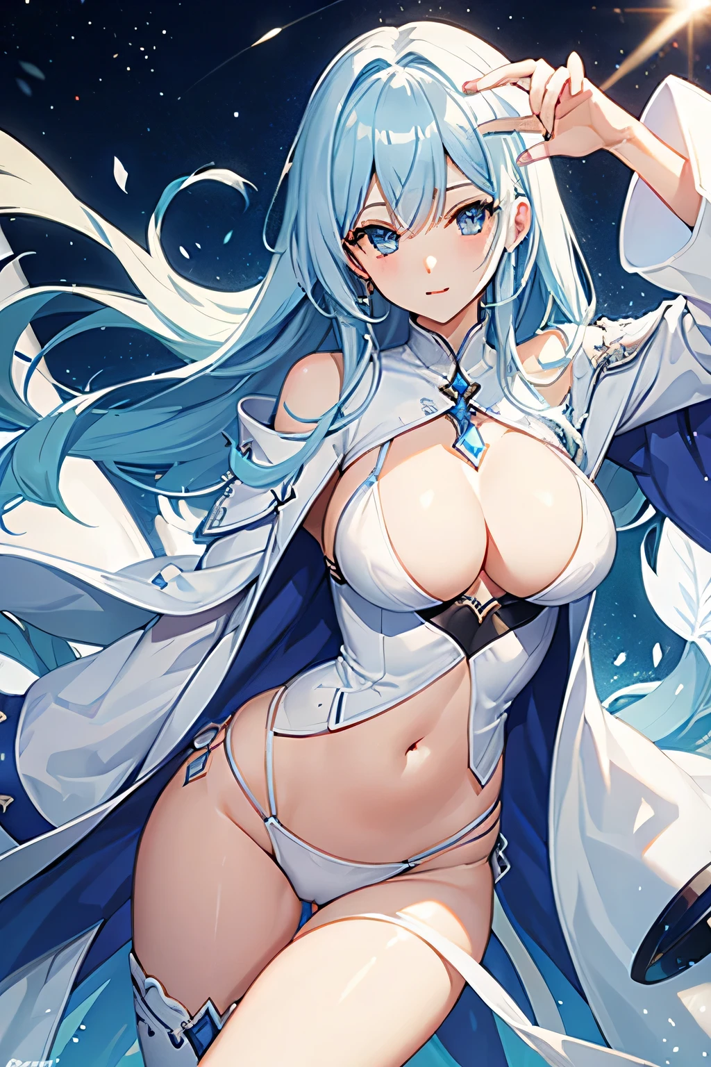 white mage, blue hair, sexy revealing outfit