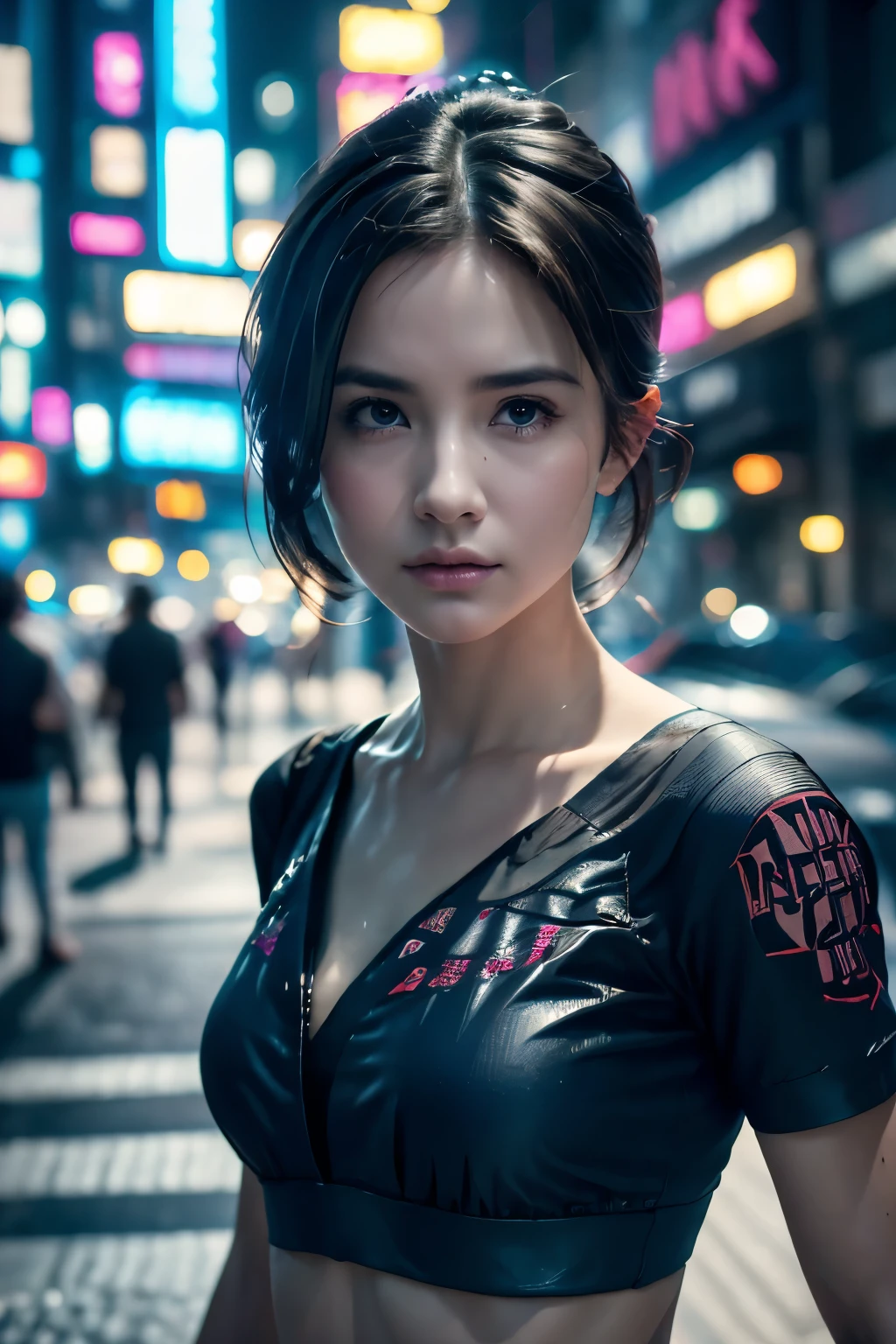 Beautiful woman, Antihero dressed in black and purple, Laser katana in hand, White skin, Black long hair, portrait, Jeff Bridges, ((Cartoon Style)), Marvel Universe Style, (((The story is set in a cyberpunk city))), Soft bokeh of futuristic city, Altai Galen, Jeremy Mann, Greg Manzies, Antonio Moro, Popular on artstation, Trending in cgsociety, Wheel within a wheel, High Detail, Be focused, Dramatization by Midjourney and Greg Rutkowski、Realistic artwork, Blurred Background