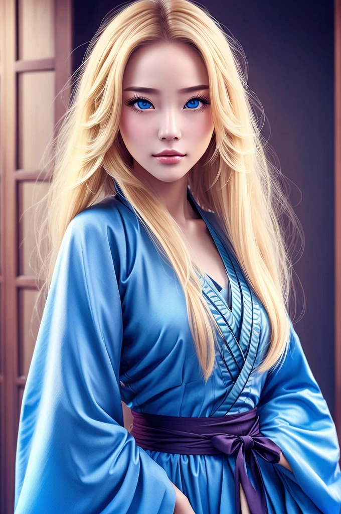 (Masterpiece), Hanfu woman high definition, European and American faces, perfect face, long blonde hair, blue eyes, Very charming..