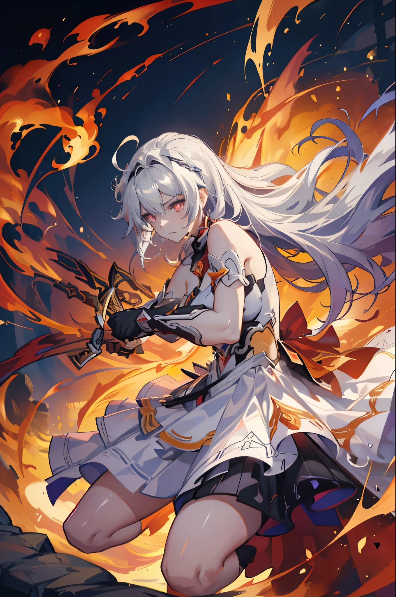 1 girl, Kiana, is a fiery and fierce warrior, known for her striking appearance and unmatched combat skills. She is often surrounded by a fiery aura, reflecting her inner intensity and passion. With her trusty sword and shield, she charges into battle, leaving a trail of flames in her wake. As a guardian of the realm, she wields the power of flame and light, illuminating the path for those she protects. Though her fierce exterior may intimidate, her kind heart and unyielding dedication to justice inspire loyalty and respect from her allies.
