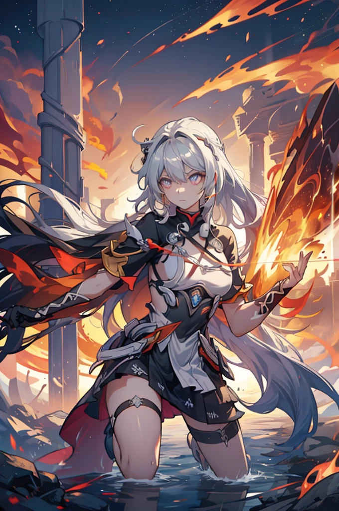 1 girl, Kiana, is a fiery and fierce warrior, known for her striking appearance and unmatched combat skills. She is often surrounded by a fiery aura, reflecting her inner intensity and passion. With her trusty sword and shield, she charges into battle, leaving a trail of flames in her wake. As a guardian of the realm, she wields the power of flame and light, illuminating the path for those she protects. Though her fierce exterior may intimidate, her kind heart and unyielding dedication to justice inspire loyalty and respect from her allies.
