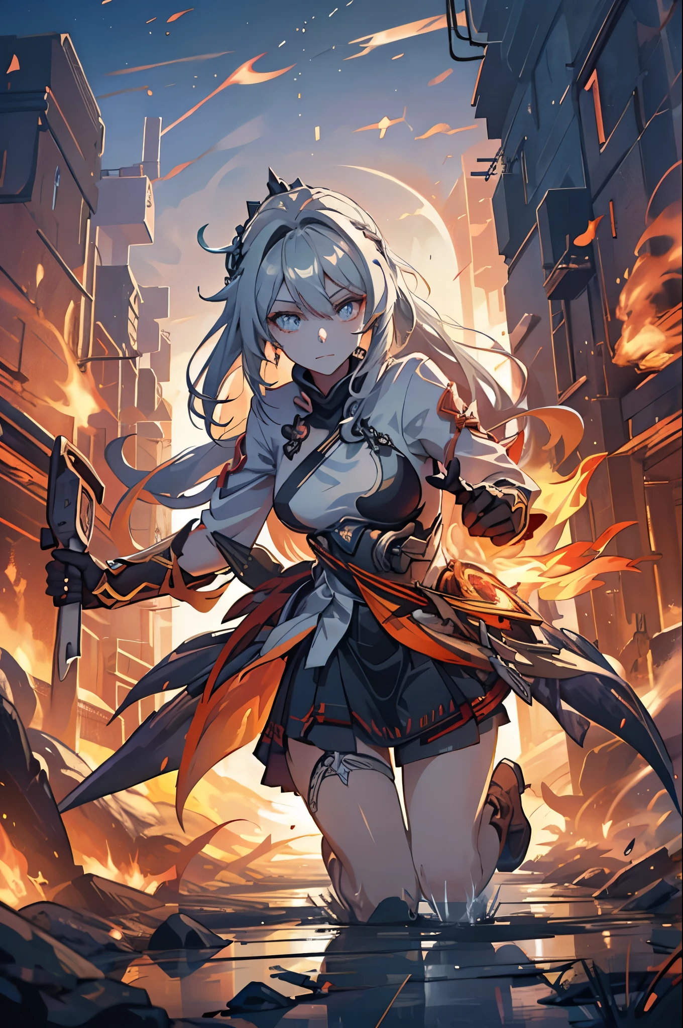 1 girl, Kiana, is a fiery and fierce warrior, known for her striking appearance and unmatched combat skills. She is often surrounded by a fiery aura, reflecting her inner intensity and passion. With her trusty sword and shield, she charges into battle, leaving a trail of flames in her wake. As a guardian of the realm, she wields the power of flame and light, illuminating the path for those she protects. Though her fierce exterior may intimidate, her kind heart and unyielding dedication to justice inspire loyalty and respect from her allies.
