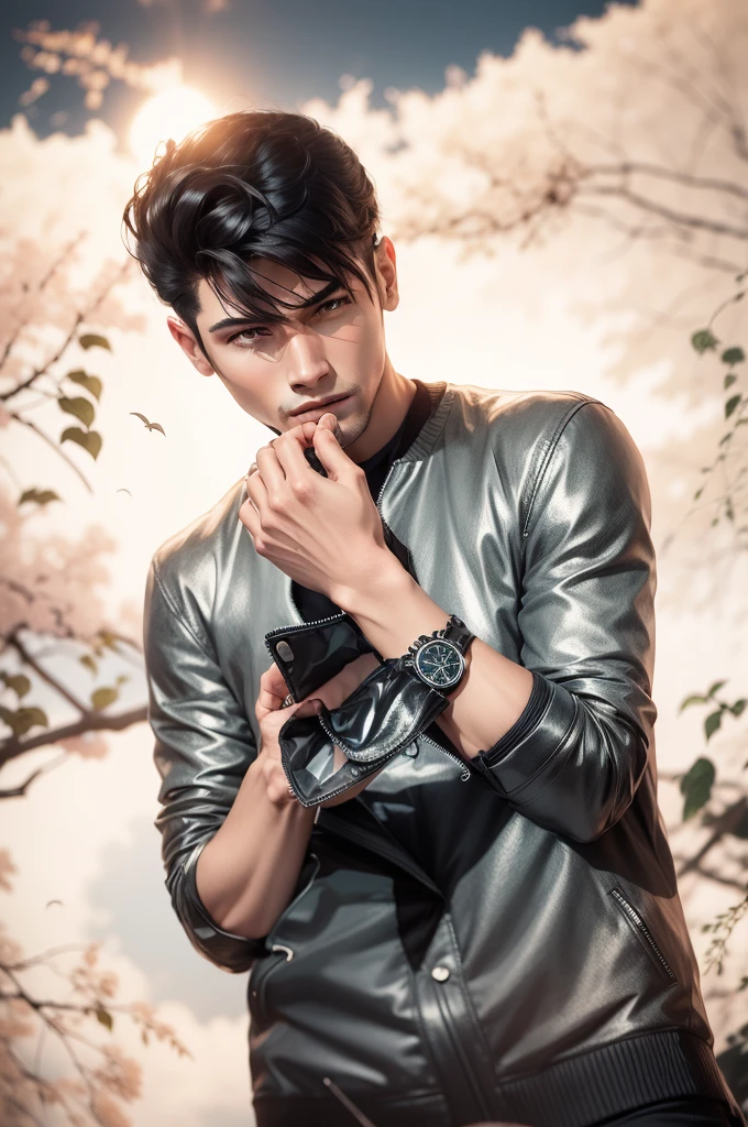 Black jacket, stylish hair, backround change