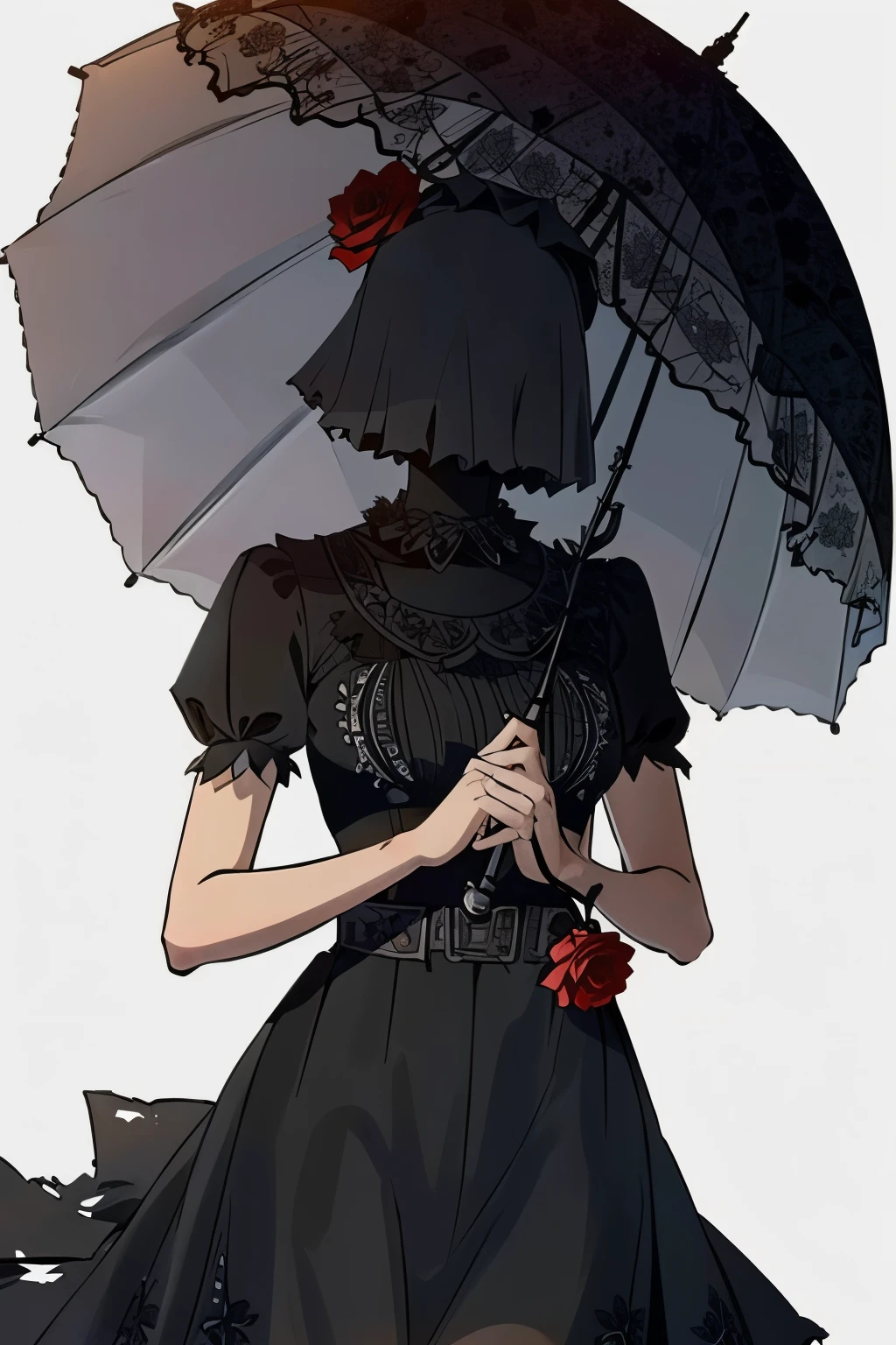 (masterpiece, Highest quality:1.3)
Nurse DBD, One girl, alone, short hair, Simple Background, gloves, White Background, dress, Holding, Are standing, flower, Short sleeve, Frills, black dress, See through, Torn clothes, flowerびら, Rose, umbrella, flower柄プリント, Bobcut, red flower, Veil, red Rose, Holding umbrella, Parasol, Realistic lighting