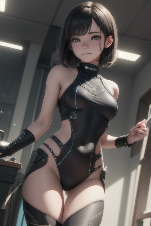 ((Highest quality)), ((masterpiece)), (detailed:1.4), 3d, detailedな筋肉のリアルなmasterpieceを持つカメラを見ている美しいサイバネティックガール, Beautiful cyberpunk woman image,High resolution (High Dynamic Range),Ray Tracing,NVIDIA,Super Resolution,Unreal 5,Scattered beneath the surface,PBR Texturing,Post-processing,Anisotropic Filtering,Depth of written boundary,Maximum clarity and sharpness,Multilayer Texture,Albedo and Specular Maps,Surface Shading,Accurate simulation of light-matter interactions,Perfect Proportions,Octane Rendering,Two-tone lighting,wide aperture,Low ISO,White balance,Three-part method,8K RAW, Active Pause, Action pose, Gold Parts, fringe, Short-haired, coastal,(A faint smile),(Background is Moon:1.1)(From below),masterpiece,8k,Silicone Skin, ((In-focus photo)), ((Focused photos))