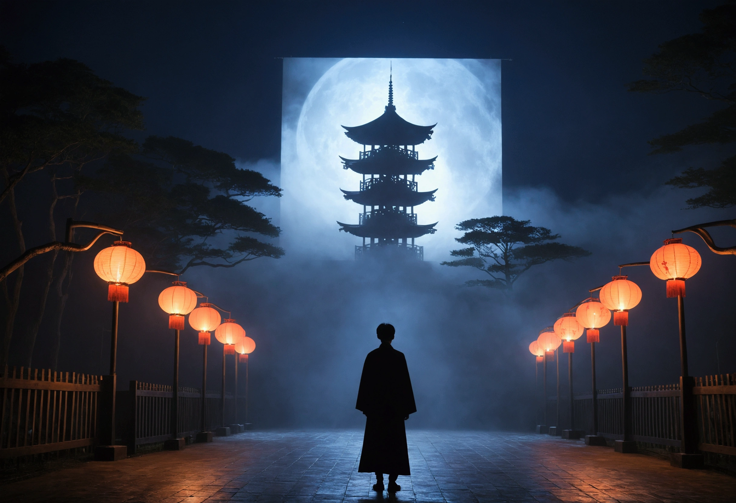 background image、darkness、Thick Fog、A large square in front of the screen、Junji Ito、Stage tower、Lantern