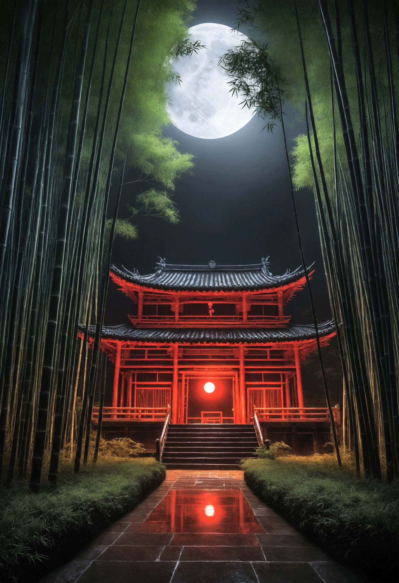 bamboo forest、Large banquet hall、Thick Fog、night、Red Moon、Junji Ito