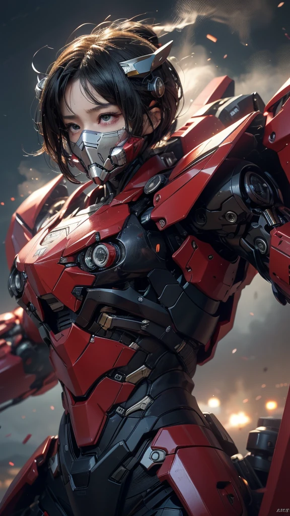 最high quality非常に詳細, Advanced Details, high quality, 最high quality, High resolution, 1080P, hard disk, beautiful,(War Machine),(headgear),Steam seems to be rising from all over the place. beautifulサイボーグ女性,Shining red mecha cyborg girl,BATTLE MODE,Mecha Body Girl 8k bright red body armor Elementary school girl Sweaty face pretty girl short hair Gas mask with extension nozzle that extends to the back short hairボーイッシュ Steam coming out of my head My hair is wet with sweat Black Hair, Steam coming out of the mouth Drooling from the mouth Full body portrait syncope