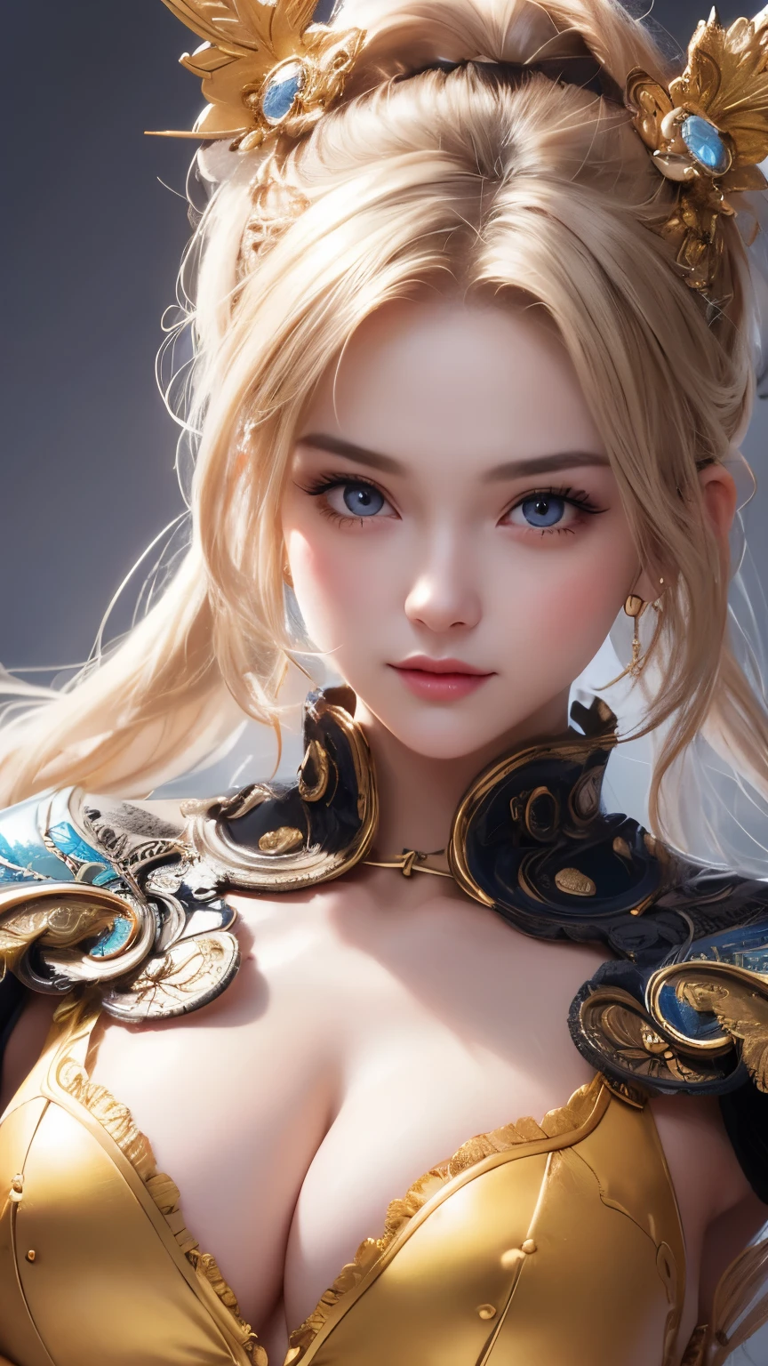 A close-up head and chest portrait of a pretty and cute girl, topless, vulgar tight tits, ripe , wearing dragonball costume and mask, cute appearance. The highly detailed digital rendering captures every aspect of her beauty, from her delicate features to the intricate.