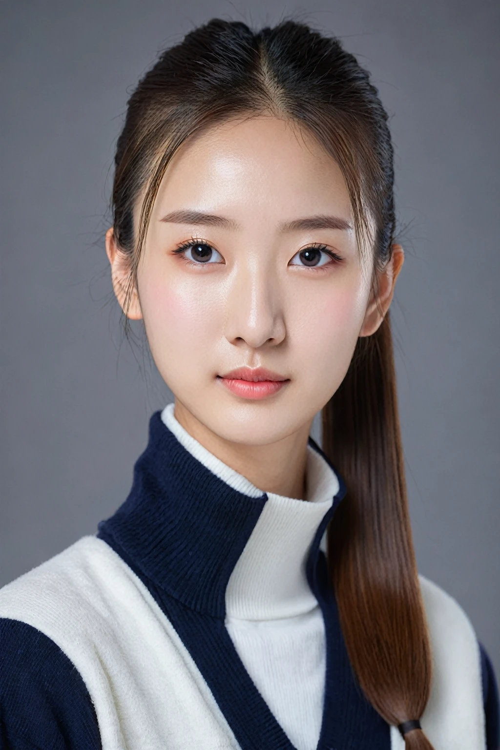 girl, 独奏, Cold expression, Lady, High nose, Swan neck, Slender eyes, Larger mouth, Low Ponytail, Wide forehead, Fifteen, youth, Junior high school students, Beautiful, Portraiture, Round Face, Slender eyes, Short face
