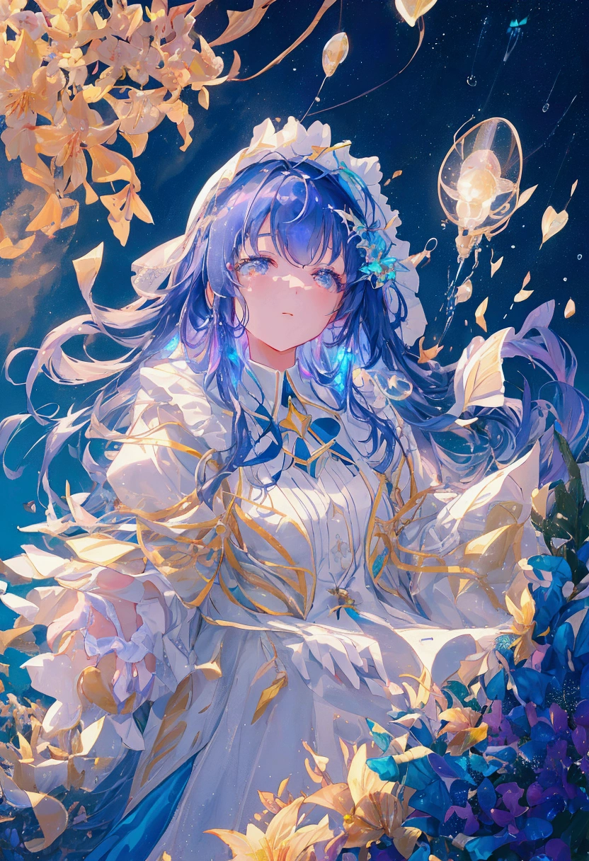 An 18-year-old girl looking up at the sky after the rain、Sparkling water droplets、prism、Lens flare、Cinema Lighting、masterpiece、Highest quality、8k,Detailed focus、