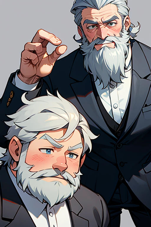 A man with a good physique、Beard、middle aged、Short Hair、Blushing, Gray Hair, smile, anime, anime風, In a suit