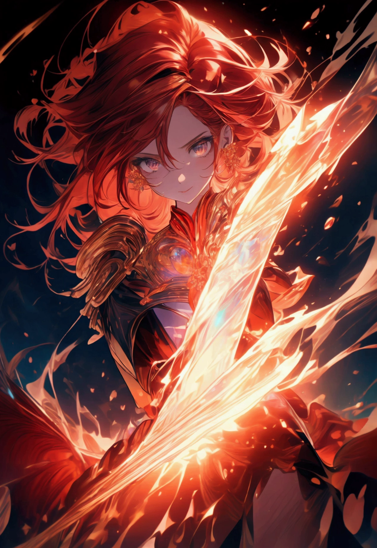 red hair, crystal hair, shiny hair, lens flare, Conceptual art, Surrealism, 8k, super detail, UHD, masterpiece, accurate, anatomically correct, textured skin, super detail, high details, high quality, award winning, best quality, highres
A beautiful girl inspired by Mars, with medium-length red hair that flows like fire. She has a very beautiful face with a strong core, exuding an aura of nobility and strength. She is knowledgeable in mysterious things, giving her a mystical and wise appearance. The background features an abstract representation of fire, emphasizing her connection to the element of fire and the planet Mars.
