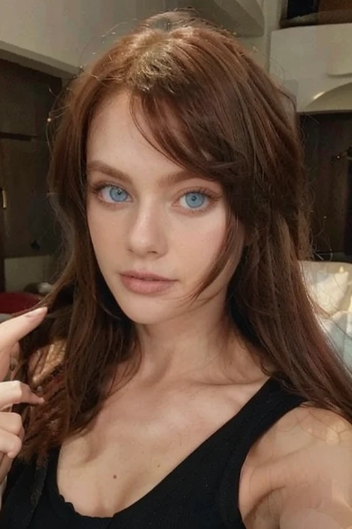 30 year old woman, beautiful, Red hair, blue eyes