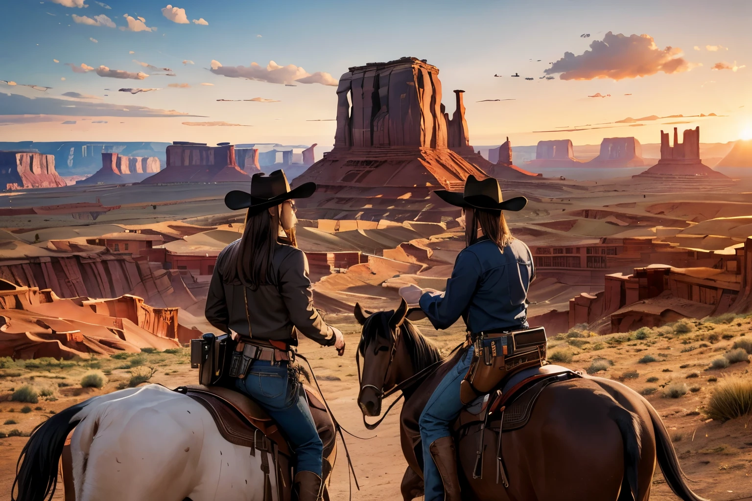 movie, western cow boys, , Monument Valley, vast ranch, Sunset,, Herd of cows, Duel in the Wilderness