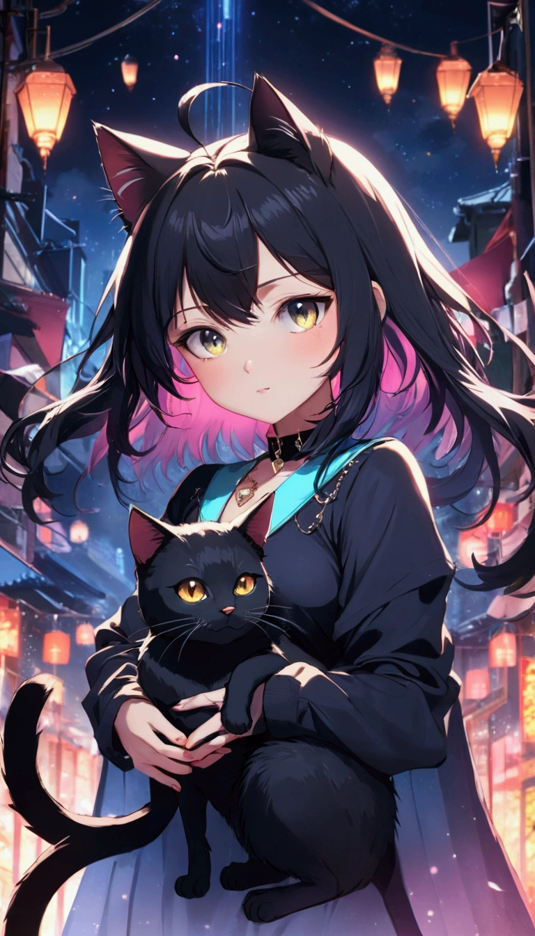 anime girl with cat in her arms in a city at night, anime style 4 k, beautiful anime catgirl, anime girl with cat ears, anime catgirl, cute anime catgirl, very beautiful anime cat girl, anime art wallpaper 4k, anime art wallpaper 4 k, anime art wallpaper 8 k, anime wallpaper 4 k, anime wallpaper 4k, anime cat
