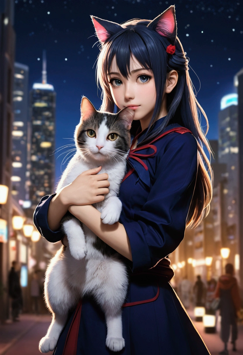 anime girl with cat in her arms in a city at night, anime style 4 k, beautiful anime catgirl, anime girl with cat ears, anime catgirl, cute anime catgirl, very beautiful anime cat girl, anime art wallpaper 4k, anime art wallpaper 4 k, anime art wallpaper 8 k, anime wallpaper 4 k, anime wallpaper 4k, anime cat