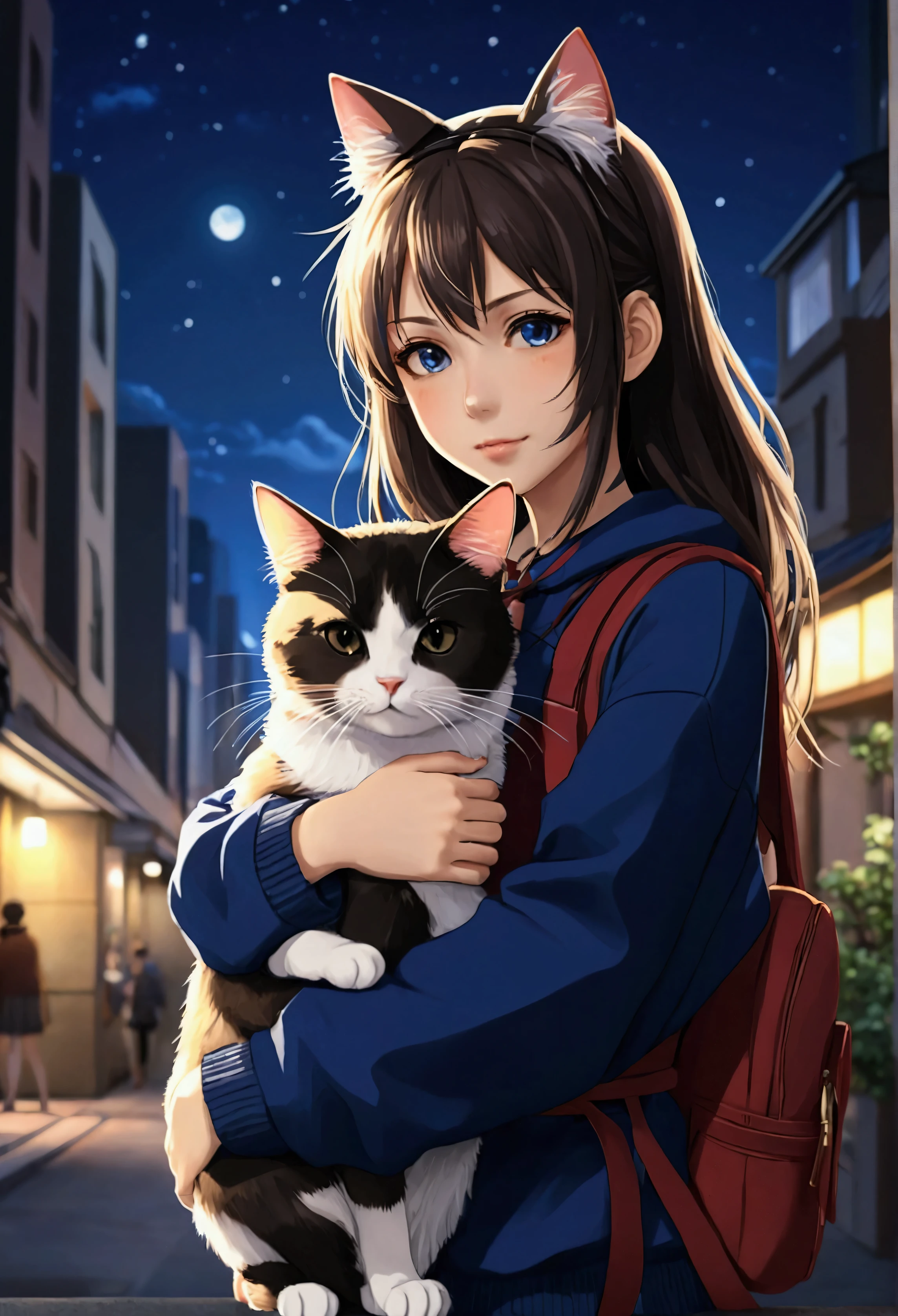 anime girl with cat in her arms in a city at night, anime style 4 k, beautiful anime catgirl, anime girl with cat ears, anime catgirl, cute anime catgirl, very beautiful anime cat girl, anime art wallpaper 4k, anime art wallpaper 4 k, anime art wallpaper 8 k, anime wallpaper 4 k, anime wallpaper 4k, anime cat