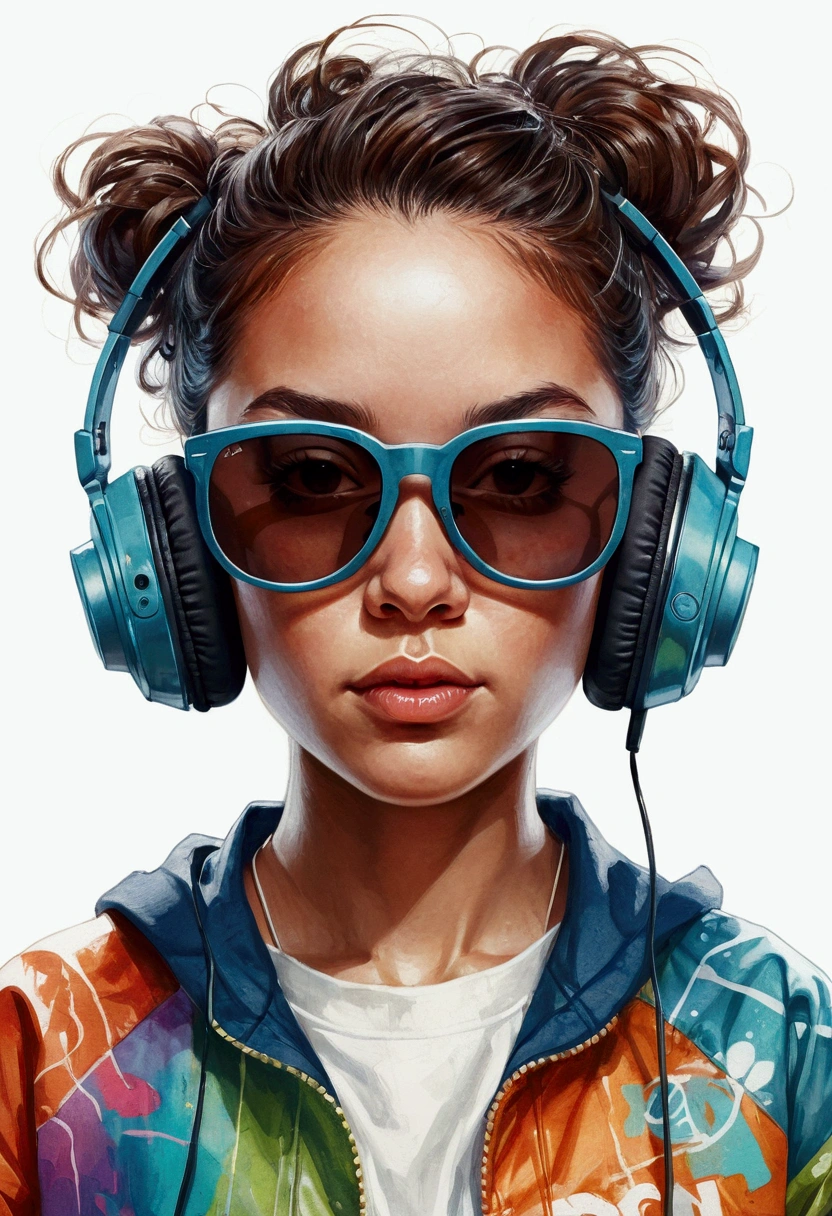 Perfect centering, Cute ant, Wear a student team jacket, Wearing sunglasses, Wearing headphones, cheerfulness, Standing position, Abstract beauty, Centered, Looking at the camera, Facing the camera, nearing perfection, Dynamic, Highly detailed, smooth, Sharp focus, 8K, high definition resolution, illustration, Art by Carne Griffiths and Wadim Kashin, White background