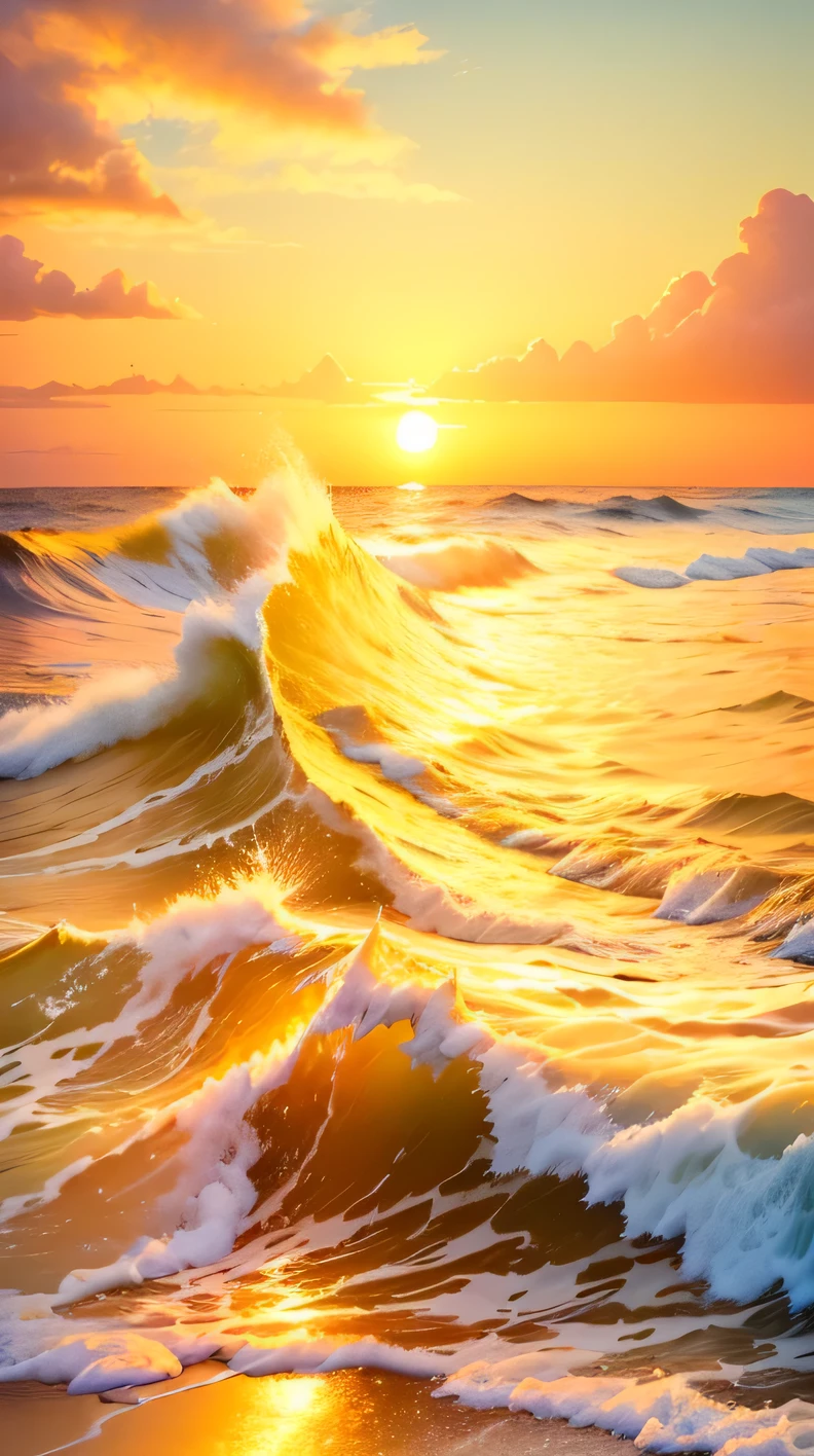 Sunset，The waves in the sea are surging，