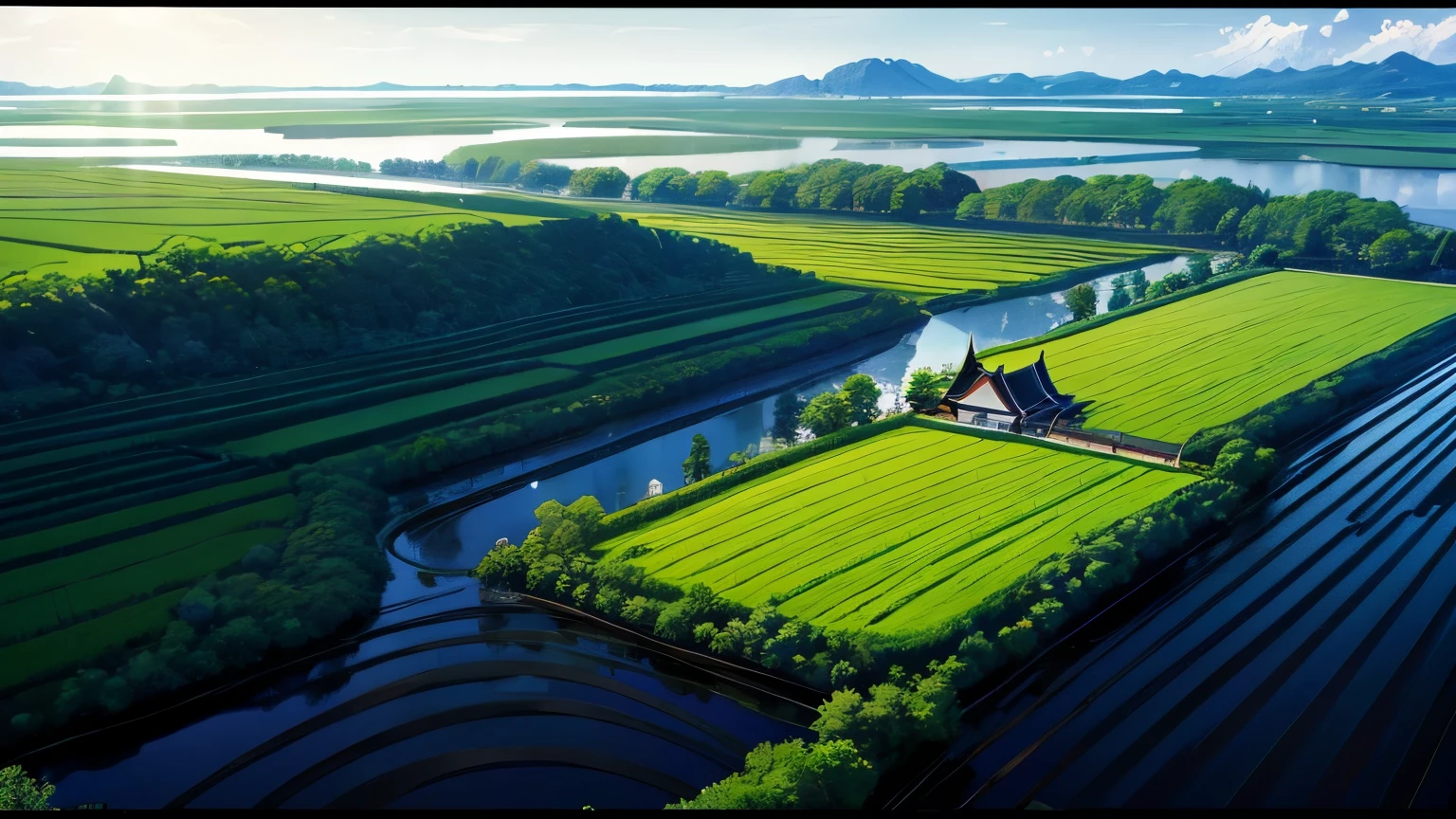 anime pictures,ขนาดภาพ MS,Cottage next to rice field,Thai people&#39;s way of life,Quiet night atmosphere,bonfire
