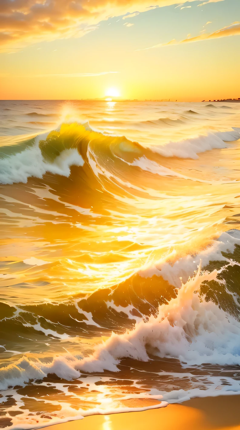 Sunset,The waves in the sea are surging,