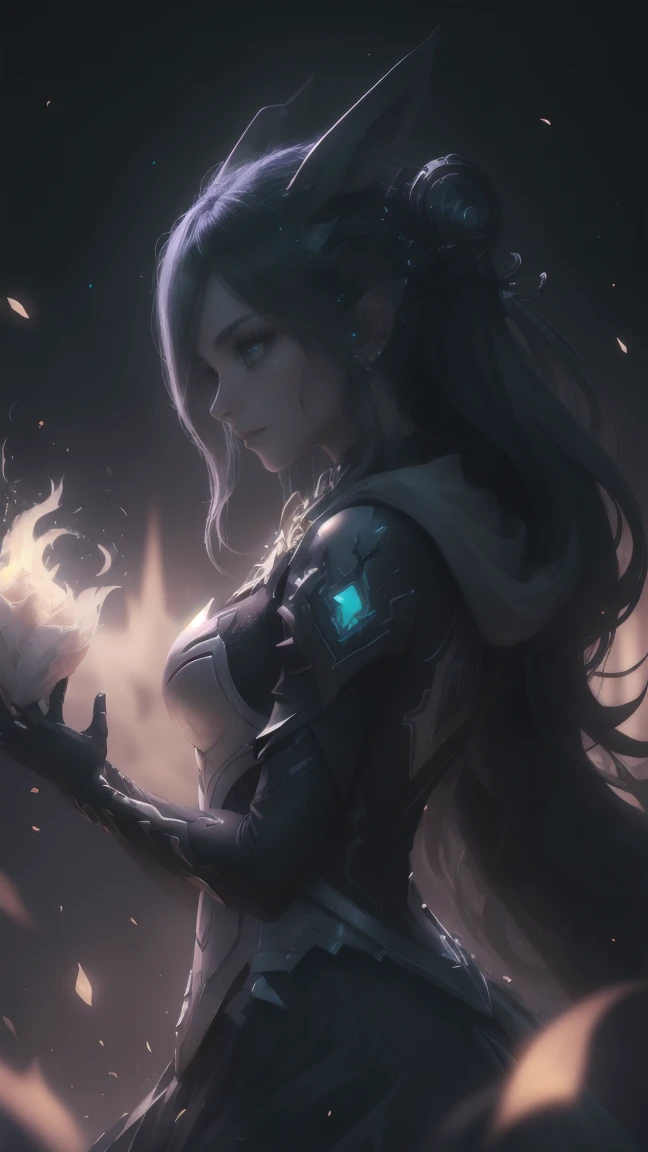 1girl, solo, from front, full body, Kindred \(league of legends\), black background, makeup, sidelighting, backlighting, glowing,cinematic film , realistic , shallow depth of field, vignette, highly detailed, high budget, bokeh, cinemascope, moody, epic, gorgeous, film grain, grainy,