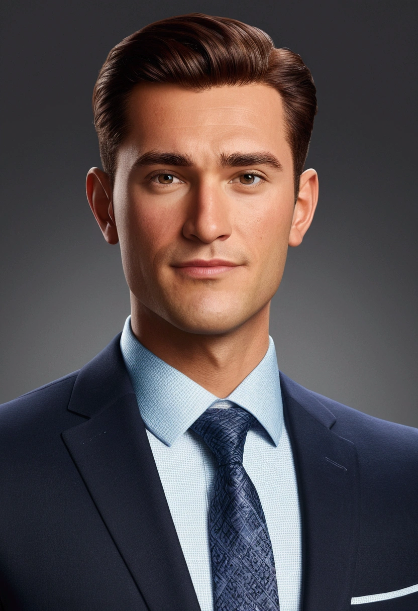 Generate me a realistic handsome goss businessman in portrait disney pixar animation style