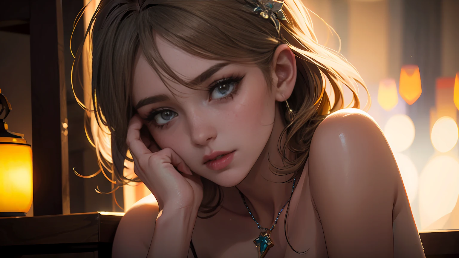 best quality, masterpiece, high_res, 1girl, hair ornament, necklace, jewelry, Beautiful face, upon body, tyndall effect, photo realistic, dark studio, rim lighting, two tone lighting, (high detailed skin:1.2), 8k uhd, dslr, soft lighting, high quality, volumetric lighting, candid, Photograph, high resolution, 4k, 8k, Bokeh, medium breasts, open fingers,