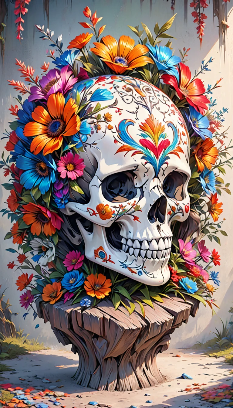 a cute skull pattern, skull pattern, skulls, floral skull pattern, skull decorative pattern, intricate skull design, colorful skull art, abstract skull illustration, sugar skull design, gothic skull motif, ornate skull decoration, detailed skull texture, whimsical skull imagery, (best quality,4k,8k,highres,masterpiece:1.2),ultra-detailed,(realistic,photorealistic,photo-realistic:1.37),digital illustration,vibrant colors,symmetrical composition,ornamental,decorative art
