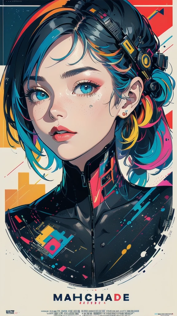 (((masterpiece, highest quality))),(((solo:1.2))),(((1girl:1.2))),32k wallpaper, very detailed, poster, vintage science fiction,(((((geometric cinematic movie poster))))), ((bauhaus)),(shape),(((abstract))),(mid century modern),movie poster,(((((portfolio))))),(((((Close-up))))),(((((bust up))))),((((more various angle)))),(((highlight))),Vast landscape,((((heterochromia)))),(((complete. detailed face))),(((Extremely talented))),(((most complecated machine))),(Colorful color scheme)