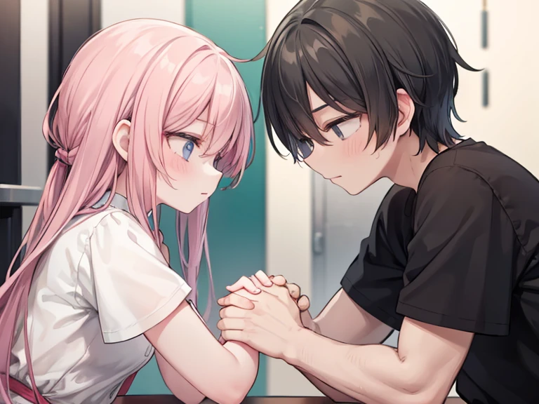 2 people(1 guy and 1 girl), Holding hands, look into each other&#39;s eyes, Brother and sister, Love, friendship, chubby, Brown eyes, very shaggy, tousled brown hair, White shirt and jeans, lace-up boots; whole body, Realistic skin, Realistic eyes, Same height, modern, High quality textures, very detailed, Anatomical Realism of Hands, Fantastic cutie, Funny, IP design, Clean 3D rendering of bright backgrounds, OC rendering, 8 K, мягкий focus, Ultra-Thin Glossy Detail --Air 3:6 50 --q 2 --niji 5 --expressive style --s 2