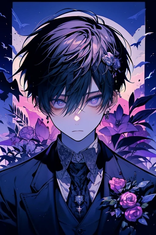 male、Large、Slender、stylish、smart、Butler、perfection、beautiful、Tuxedo、Monocle、Pocket watch、melancholy、Nightfall、sunset、dusk、Faded colors、Shadow、Low saturation