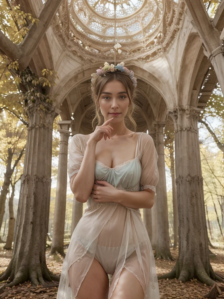 (Pièce maîtresse : 1.2), Rétro mystérieux, d’une beauté envoûtante, détaillé coloré,vêtements de feuilles et de pailles , faiblement éclairé, éclairage de mauvaise humeur, décor forêt photo professionnel
